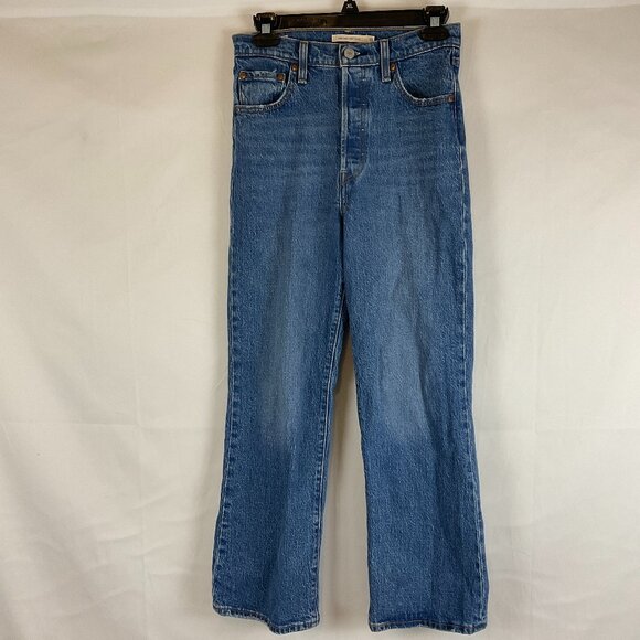 Levi's Ribcage Crop Boot Jeans 26 Blue Button Fly - Picture 1 of 12